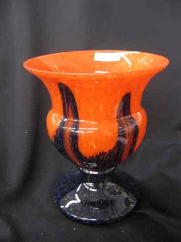 Appraisal: Czechoslovakian Art Glass Vase vivid red-orange with mottled blue with