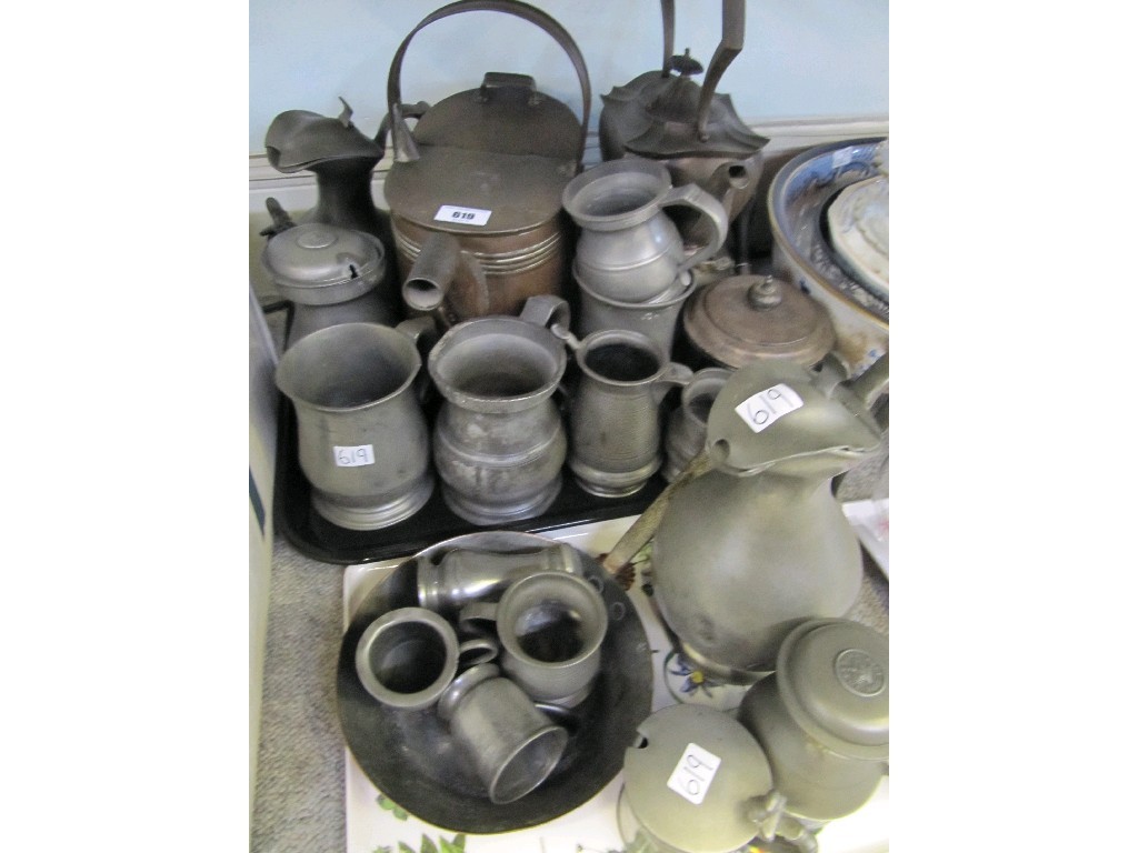 Appraisal: Quantity of pewter vessels kettle water can etc