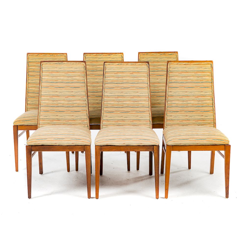 Appraisal: Six Mid-Century Modern Teak Dining Chairs mid- th century exposed