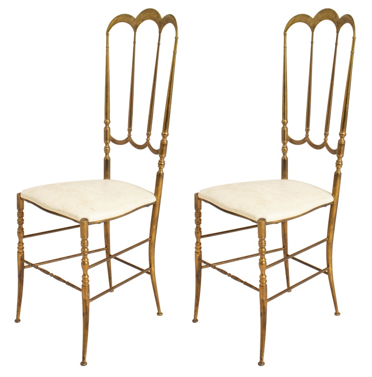 Appraisal: HOLLYWOOD REGENCY ITALIAN BRASS CHIAVARI CHAIRS Vintage Hollywood Regency taste