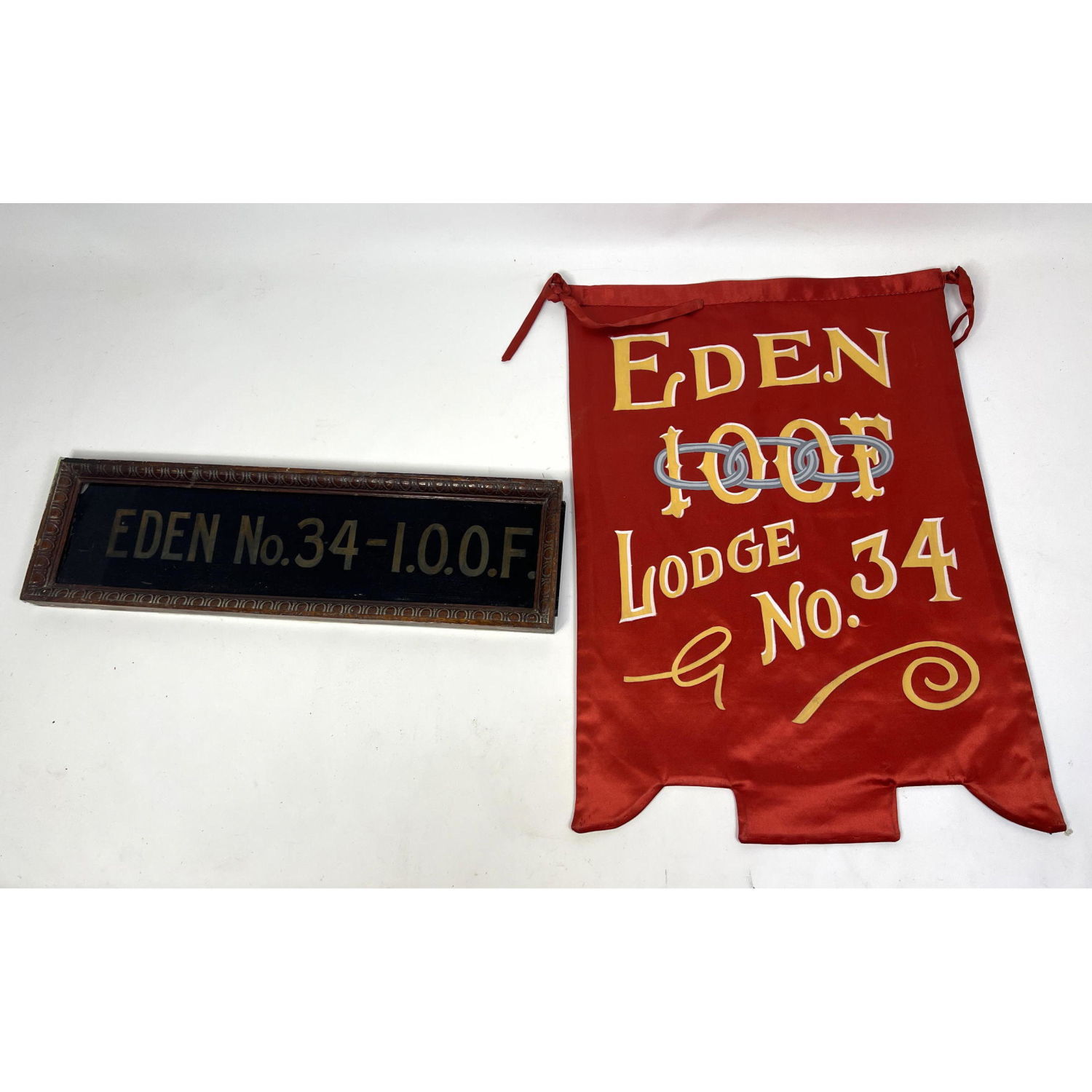 Appraisal: IOOF silk BANNER and sign from Odd Fellows Eden lodge