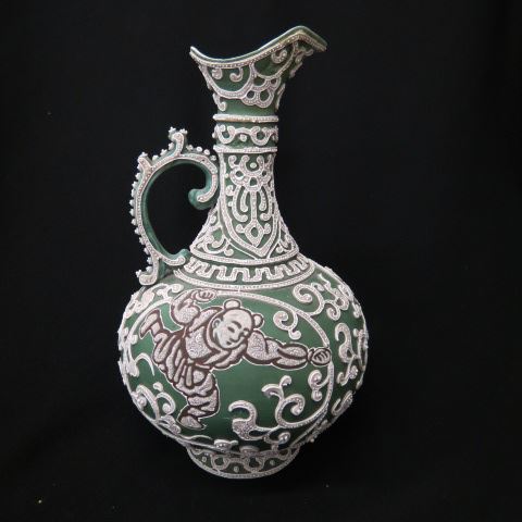 Appraisal: Japanese Moriage Porcelain Vase figure on each side green background