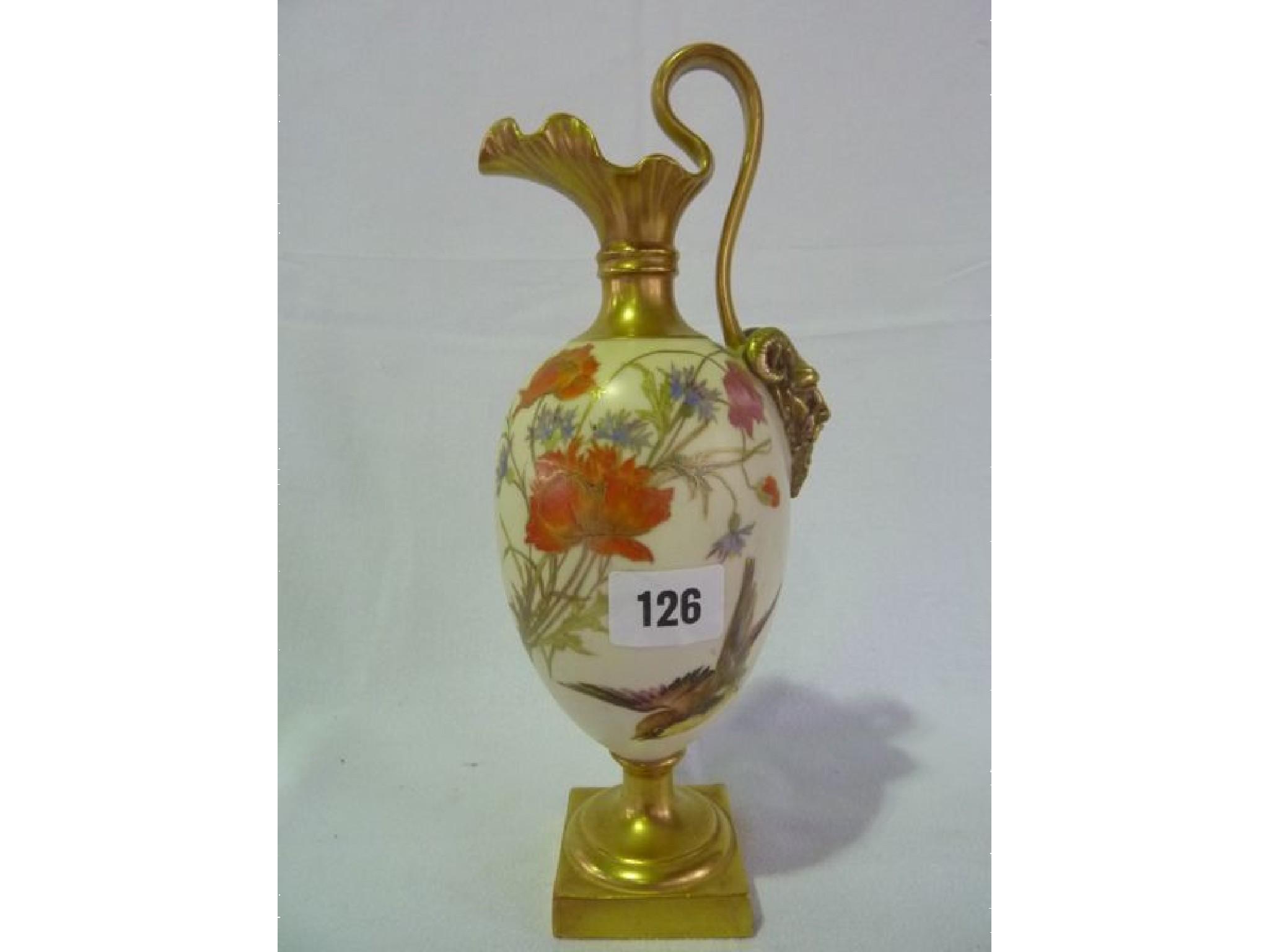 Appraisal: A Royal Worcester ewer the ovoid body painted with birds