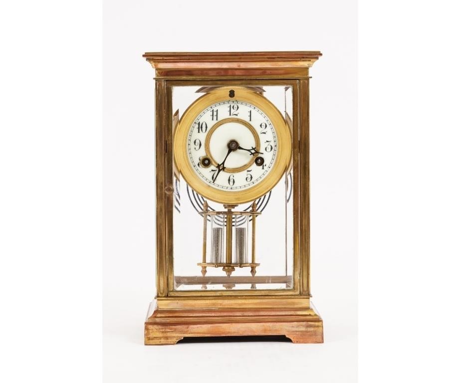 Appraisal: Waterbury Clock Co mantel clock of brass and beveled glass