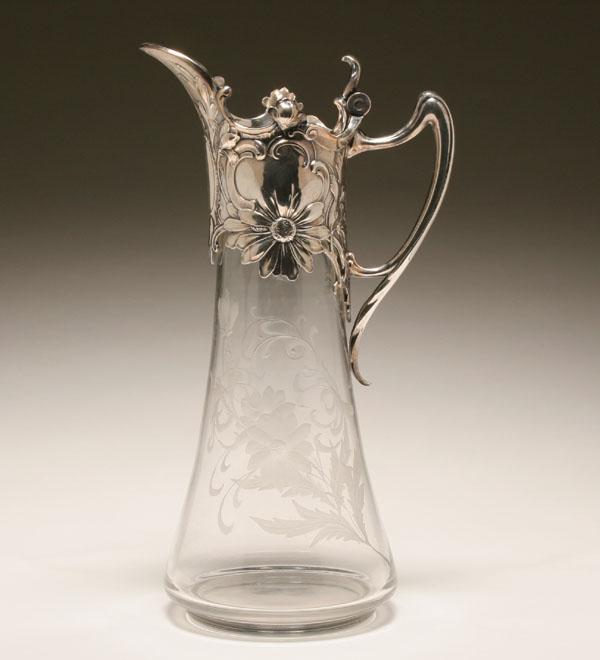 Appraisal: WMF Nouveau silver mounted glass claret jug Jugendstil floral motifs