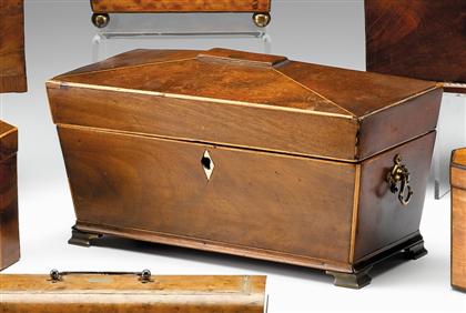 Appraisal: Inlaid casket form tea caddy th century With pearwood inlay