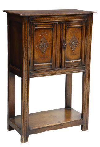 Appraisal: English Jacobean style oak cupboard mid th c rectangular case