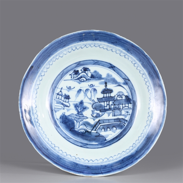 Appraisal: Antique Chinese Canton Export Porcelain blue and white low bowl