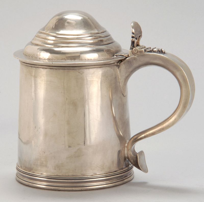 Appraisal: AMERICAN SILVER TANKARD In cylindrical form with thumb latch and