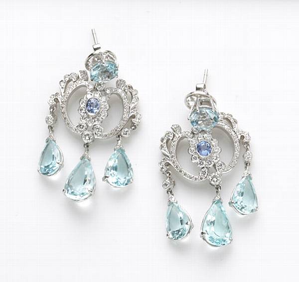 Appraisal: A pair of aquamarine sapphire diamond and k white gold