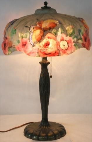 Appraisal: EARLY TH CENTURY PAIRPOINT PUFFY REVERSEPAINTED TABLE LAMP BUTTERFLIES AND