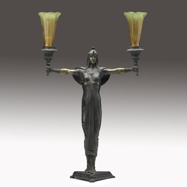 Appraisal: Deco bronze lamp th C Signed Picault Pair of art