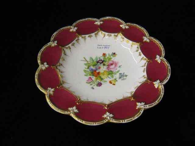 Appraisal: Rockingham or Buckingham Porcelaindessert stand handpainted floral bouquet burgundy gold