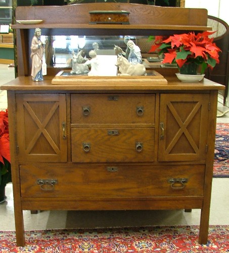 Appraisal: PETITE MISSION OAK BUFFET American Arts Crafts era early th