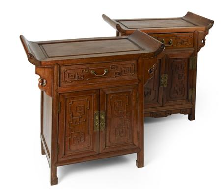 Appraisal: PAIR OF CHINESE ROSEWOOD SIDE CABINETS EARLY TH CENTURY the