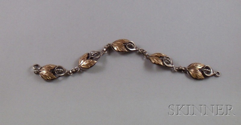 Appraisal: Arts Crafts Sterling Silver and Gold-filled Bracelet lg in