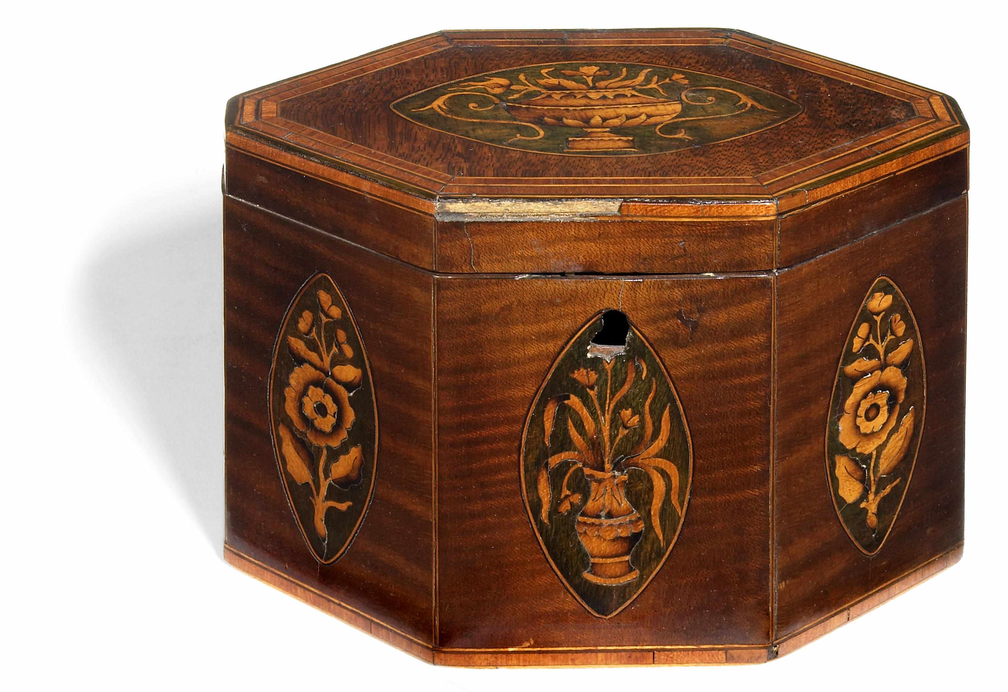 Appraisal: A George III inlaid mahogany tea caddy late th century