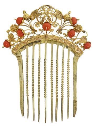 Appraisal: Estate Victorian kt yellow gold tested hair comb filigree gold