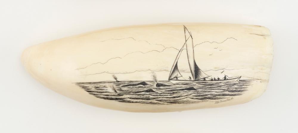 Appraisal: ENGRAVED WHALE'S TOOTH DEPICTING A WHALING SCENE TH CENTURY LENGTH