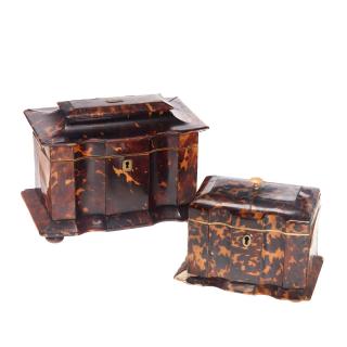 Appraisal: Regency inlaid tortoise tea caddies Regency inlaid tortoise tea caddies