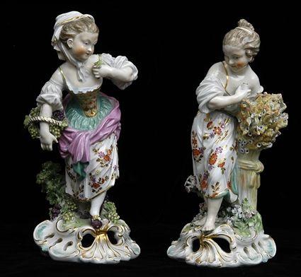 Appraisal: PAIR OF CHELSEA DERBY-TYPE PORCELAIN FIGURES OF SUMMER AND AUTUMN