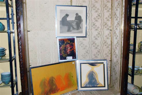 Appraisal: GROUP OF FRAMED ARTWORKS lithographs on paper each illegibly signed