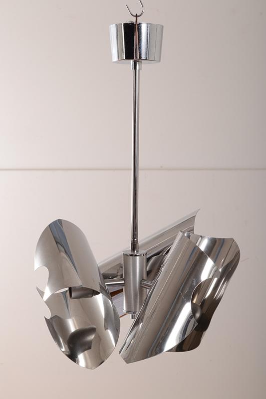 Appraisal: A PAIR OF POLISHED ALUMINIUM PENDANT LIGHTS A PAIR OF