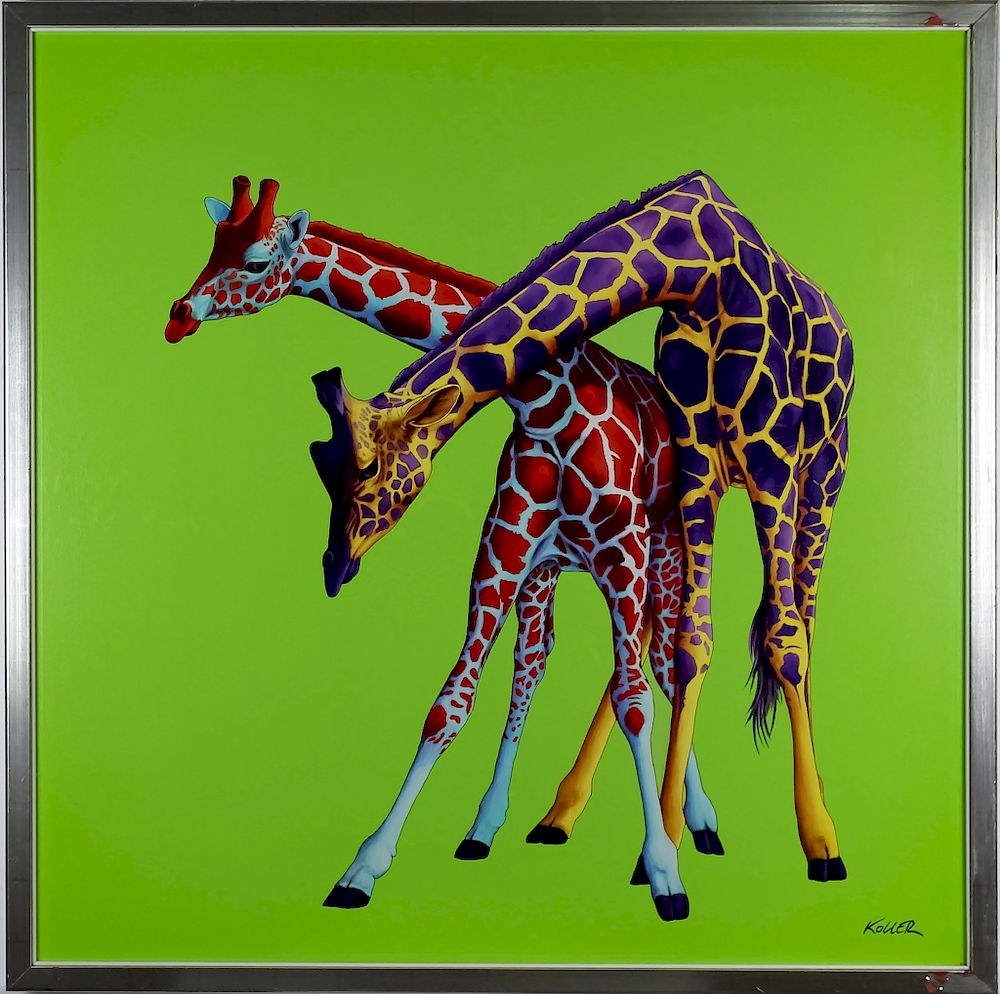 Appraisal: Helmut Koller - Giraffes L E Giclee Painting Guaranteed Authentic