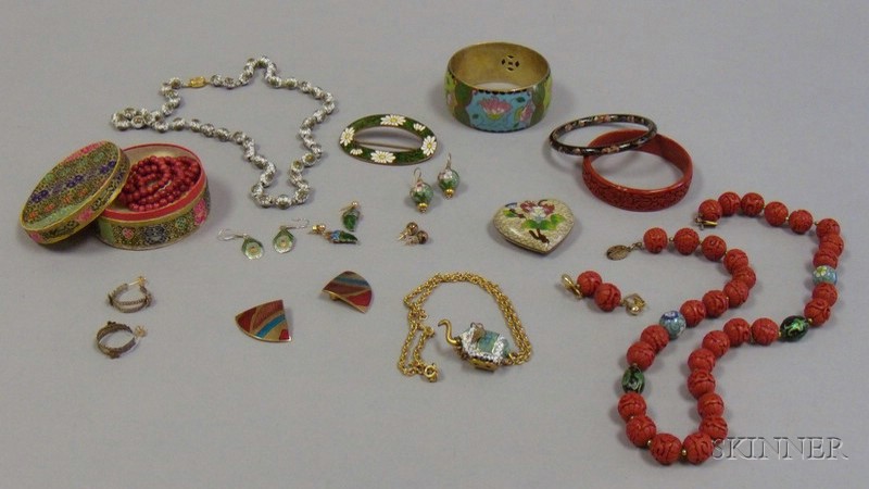 Appraisal: Small Group of Asian Jewelry including a carved cinnabar bracelet