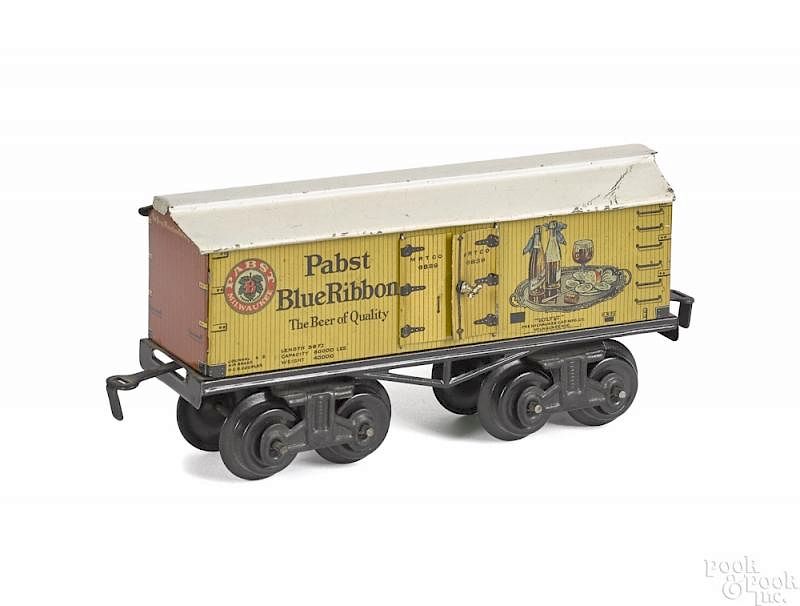 Appraisal: Bing painted tin Pabst Blue Ribbon box car Bing painted