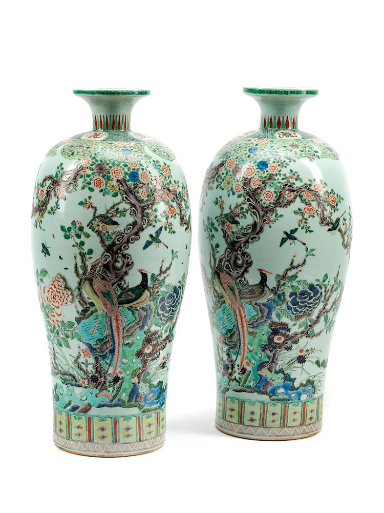 Appraisal: A Pair of Chinese Export Famille Verte Porcelain Vases A