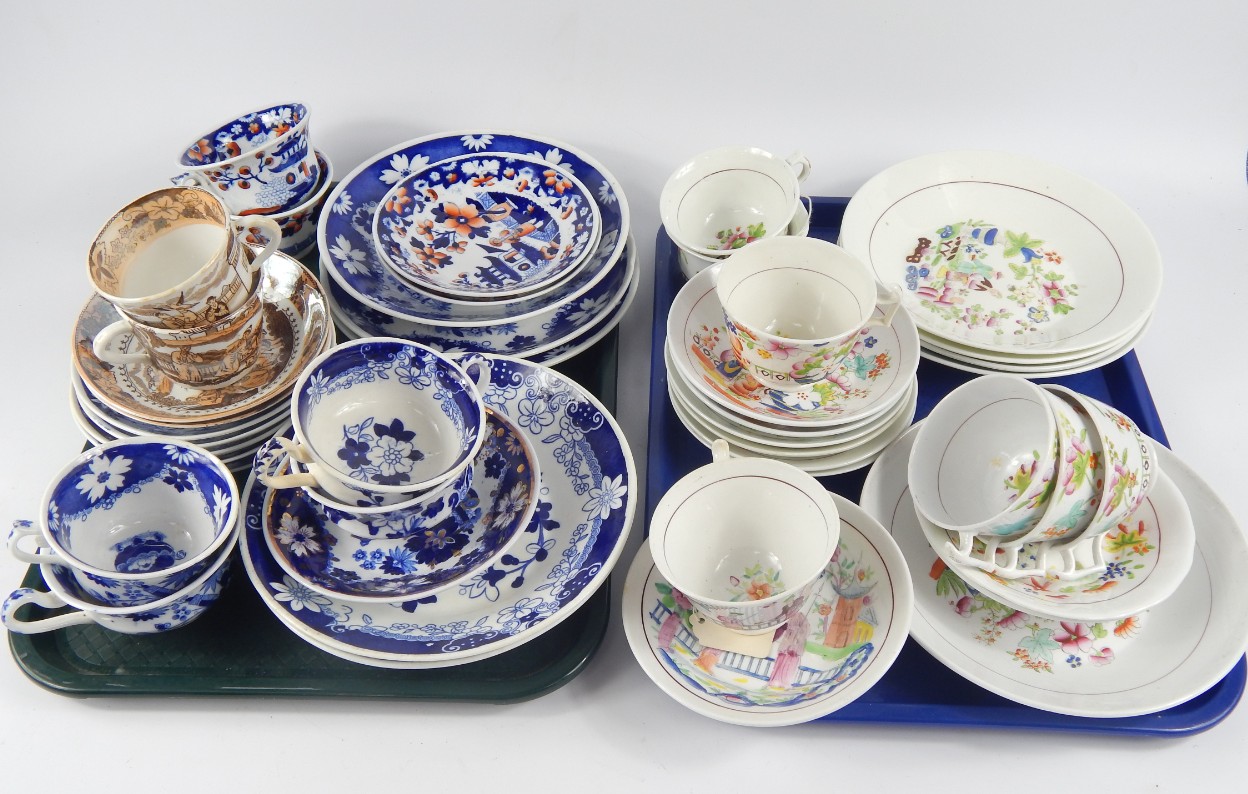 Appraisal: Hilditch blue and white polychrome and lustre early thC tea