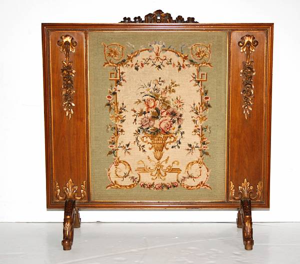 Appraisal: A Louis XV style mahogany and needlepoint firescreen height in