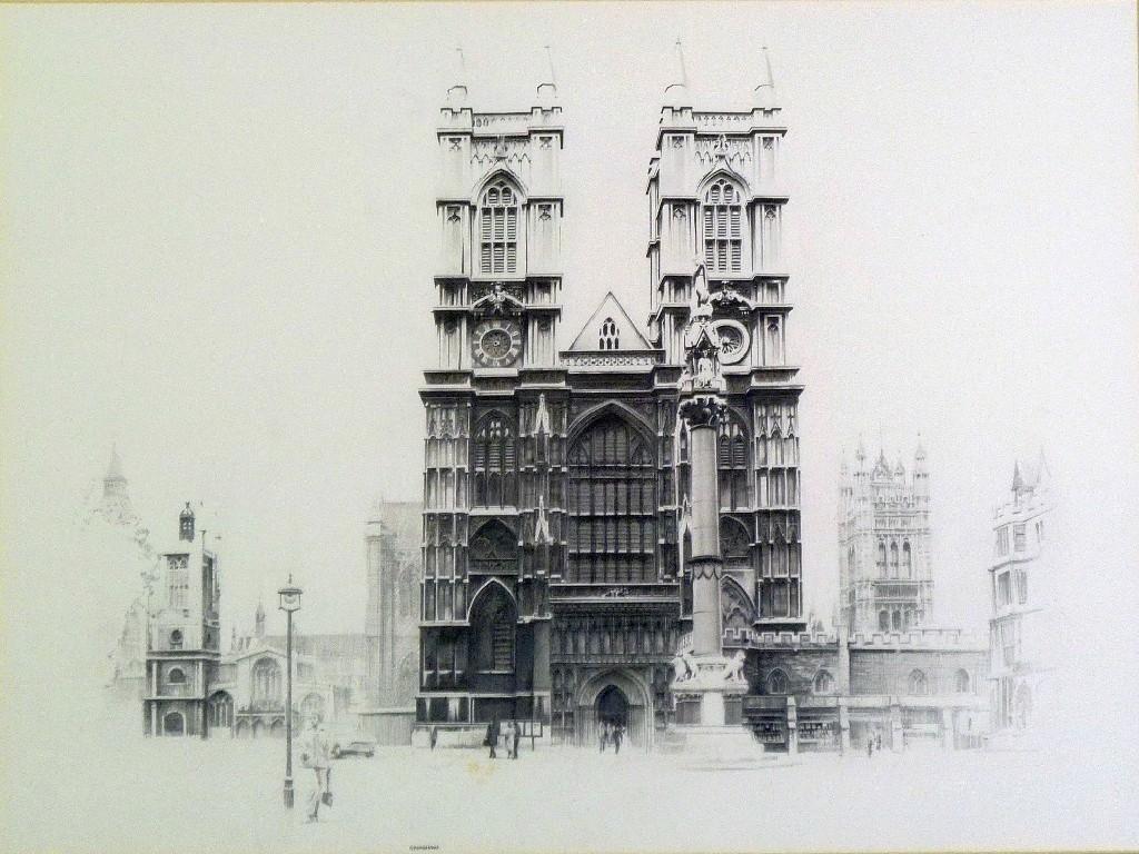 Appraisal: MARC GRIMSHAW b PENCIL DRAWING'Westminster Abbey' signed x cm x