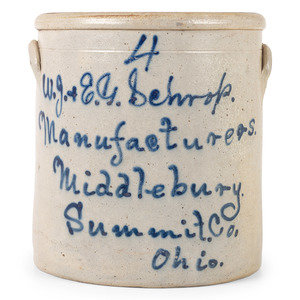 Appraisal: An Ohio Script Decorated Four Gallon Stoneware Crock American th