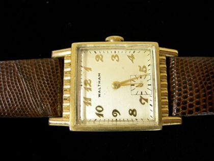 Appraisal: Gentleman's karat yellow gold fill Waltham wristwatch s Rectangular case