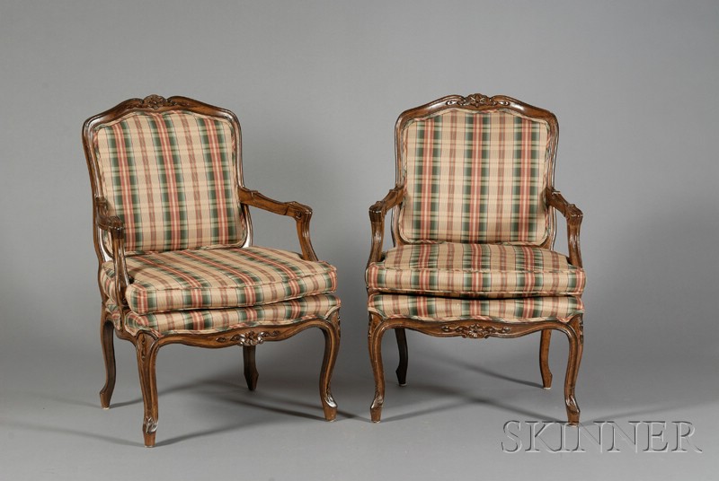 Appraisal: Pair of Louis XV Style Fauteuils a la Reine th