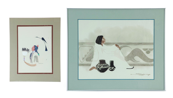 Appraisal: TWO AMERICAN INDIAN PAINTINGS Both signed Gouache of a singer