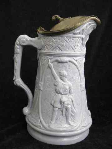 Appraisal: Early English Salt Glass Tankard man holding up a knife