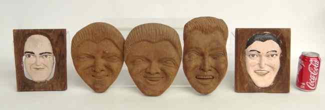 Appraisal: Lot five folk art carved faces