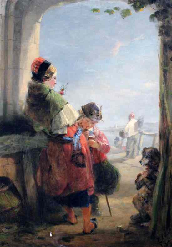 Appraisal: William Collins - oil on canvas 'Awaiting the fishermans return'