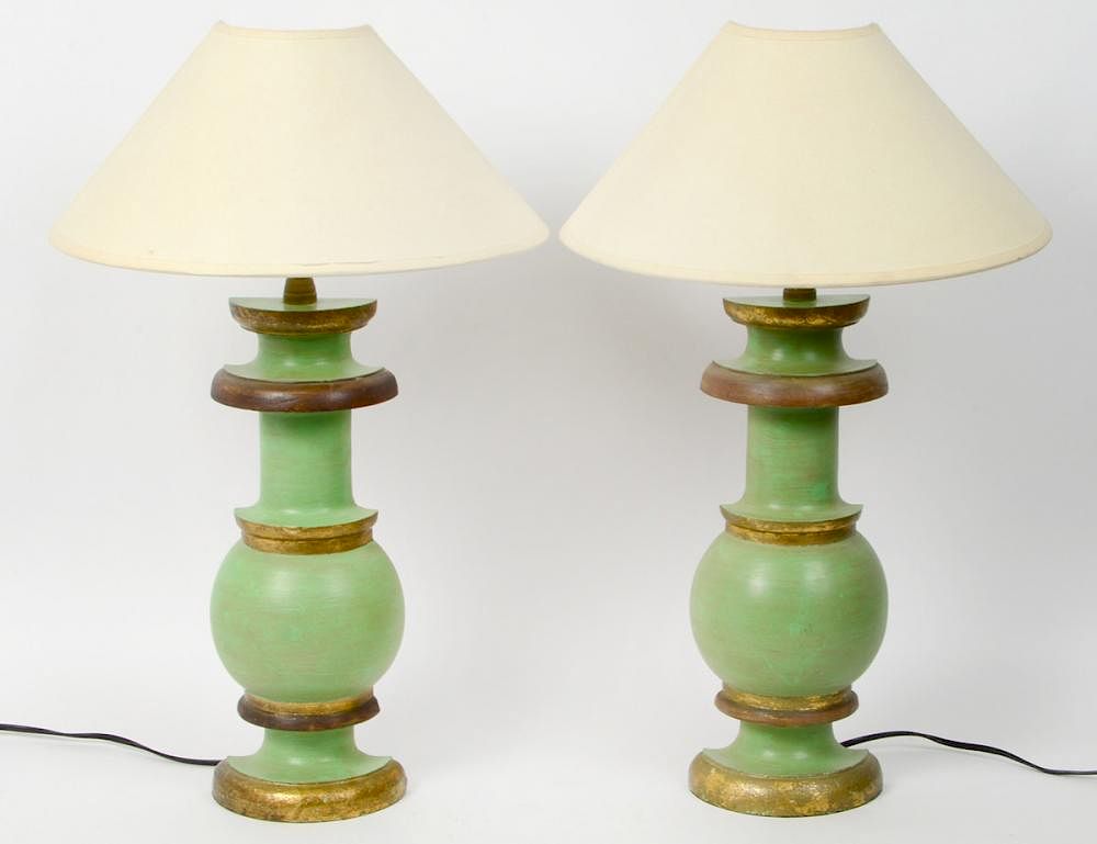 Appraisal: PAIR OF ITALIAN PAINTED AND PART GILT LAMPS th Century