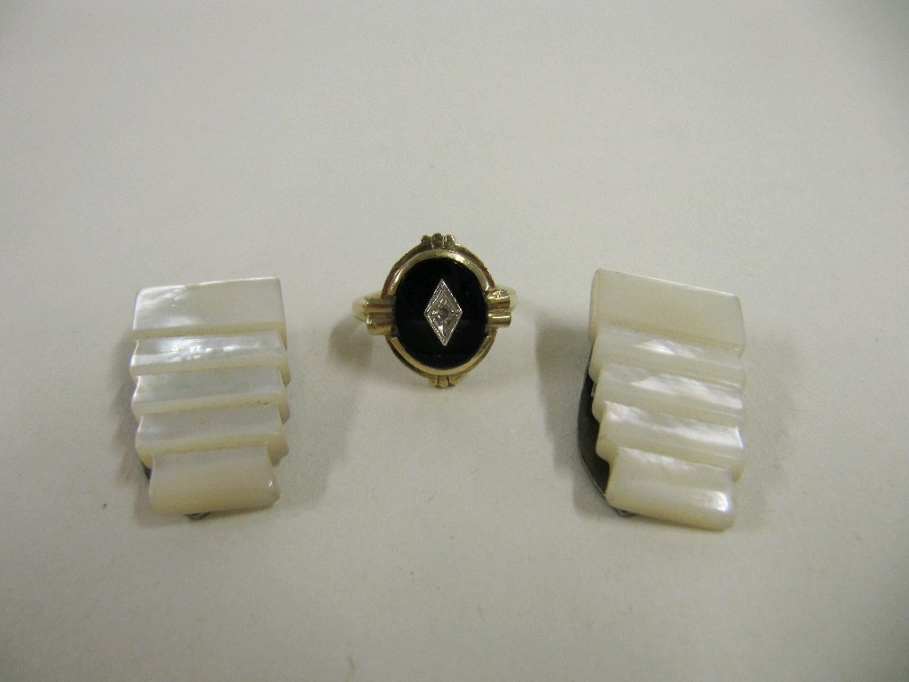 Appraisal: Lot comprising ct gold onyx and diamond set dress ring