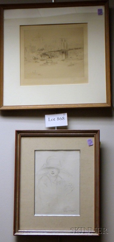 Appraisal: Two Framed Works a graphite on paper portrait of a