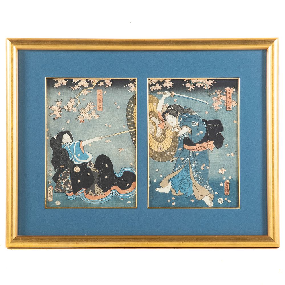 Appraisal: Toyokuni III Battle Among Cherry Blossoms Japanese - Color woodblock