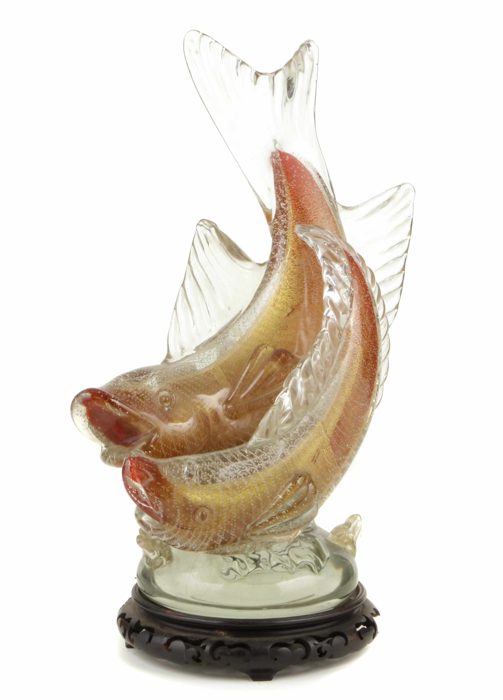 Appraisal: A Murano red and gilt iridescent glass sculpture of two