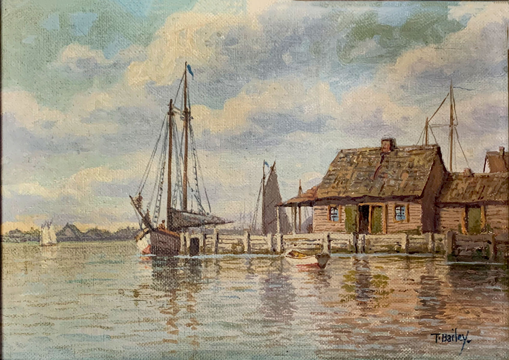 Appraisal: PASKELL William American - Nantucket Harbor Dockside Scene Oil Canvas