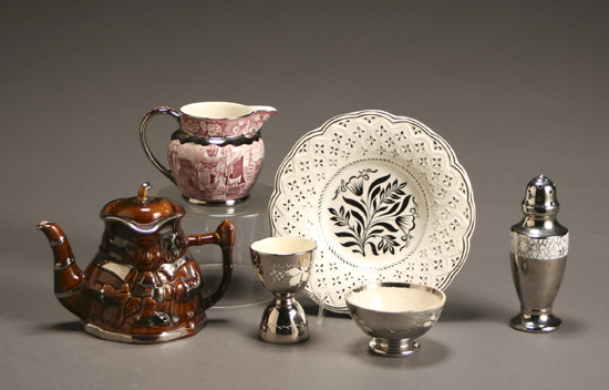 Appraisal: Group of Six English Silver Lustre Decorated Table Articles First