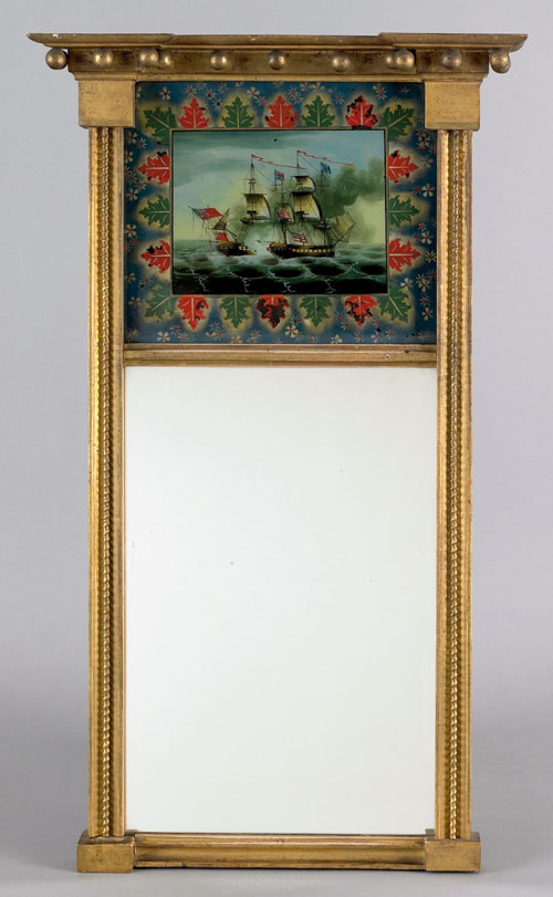 Appraisal: Federal giltwood mirror ca with an eglomise panel depicting a