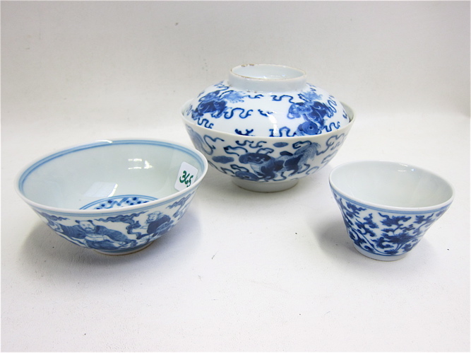 Appraisal: TWO CHINESE BLUE AND WHITE PORCELAIN RICE BOWLS AND SAKE